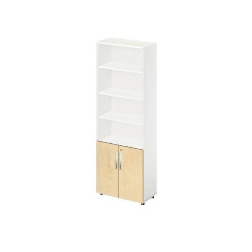 Schäfer Shop Select Kombischrank LOGIN, oben 4 Regale, unten 2 Ordnerhöhen mit Türen, B 800 x T 420 x H 2240 mm, weiß/Ahorn Dekor