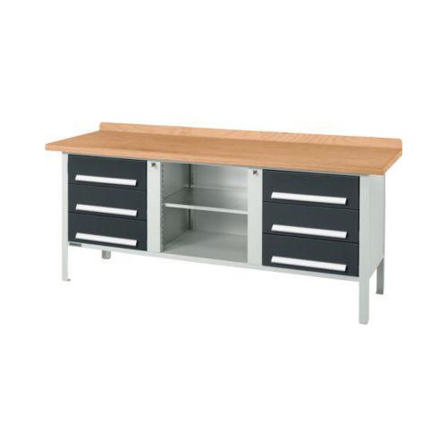 Kastenwerkbank Schäfer Shop Select PW 200-2, Buche Multiplexplatte, bis 750 kg, B 2000 x T 700 x H 840 mm, Anthrazit Image