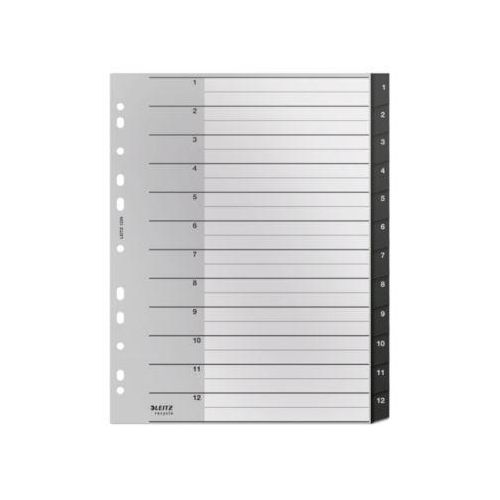 Leitz® Registermappe Recycle, A4, beschreibbar, Universalllochung, zu 100 % recycelbar, Kunststoff, schwarz, Taben 1-12