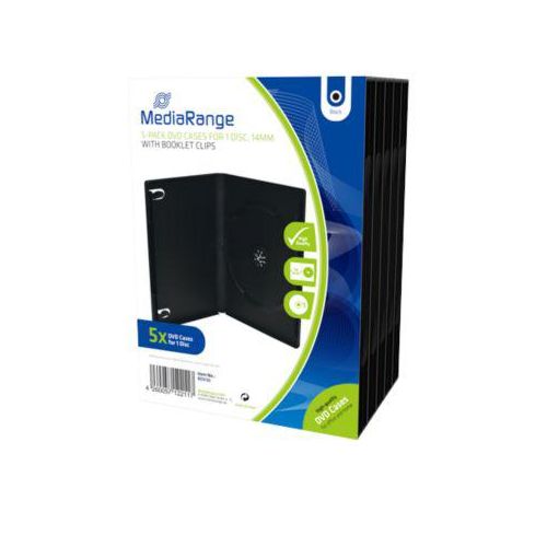DVD-Leerhülle, schwarz, mit Klarsichtfolie, Booklet-Halterung, 5 Stück
