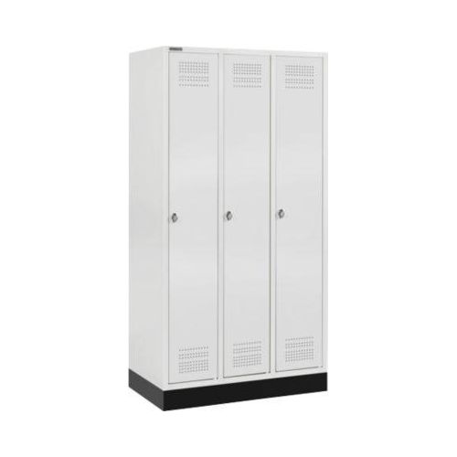 Schäfer Shop Genius Kleiderspind mit Sockel, 3 Abteile, Sicherheitsdrehriegelverschluss, lichtgrau/lichtgrau