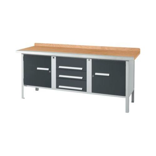 Kastenwerkbank Schäfer Shop Select PW 200-4, Buche Multiplexplatte, mit Stahlkante, bis 750 kg, B 2000 x T 700 x H 840 mm, Anthrazit