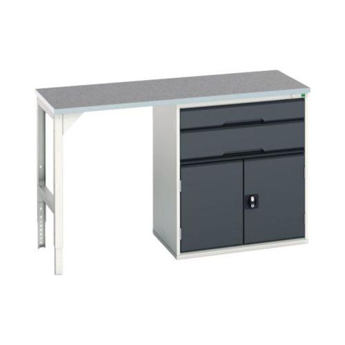Unterbauwerkbank Bott verso, Linoleum-Platte, 2 Schubladen, 1 Tür, 1 Ablageboden, B 1500 x T 600 x H 930 mm, Lichtgrau / Anthrazitgrau