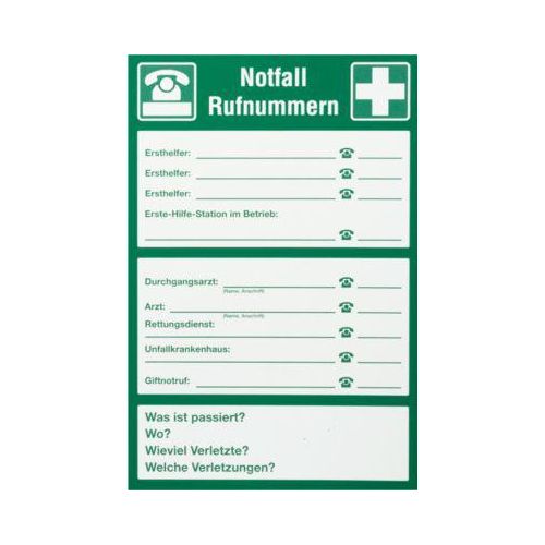 Schild "Notfall-Rufnummern"