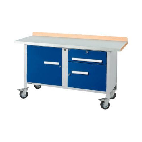 Mobile Werkbank Schäfer Shop Select PWi 150-3, Buche-Dekor Multiplexplatte, mit Stahlabdeckung, bis 400 kg, B 1500 x T 700 x H 840 mm