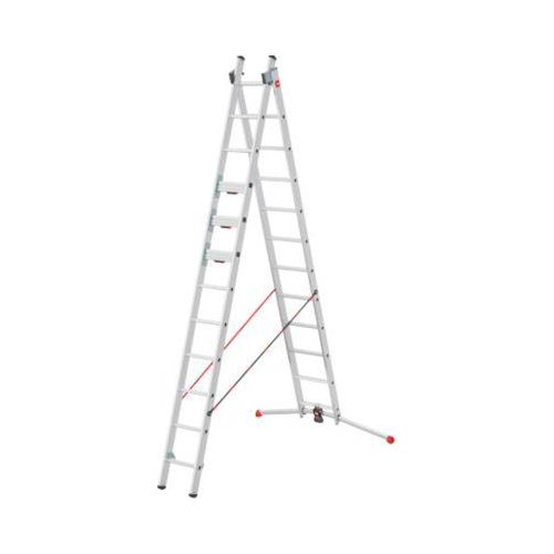 Mehrzweckleiter Hailo S110 Pro, 2-teilig, 2 x 12 Sprossen, Drehstufen-System, Bodenausgleich, bis 150 kg, Aluminium und Kunststoff, silber