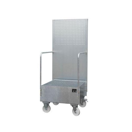 Fahrbare Auffangwanne mit Lochplattenwand, aus Stahl, Kapazität 1 x 200-Liter Fass, verzinkt