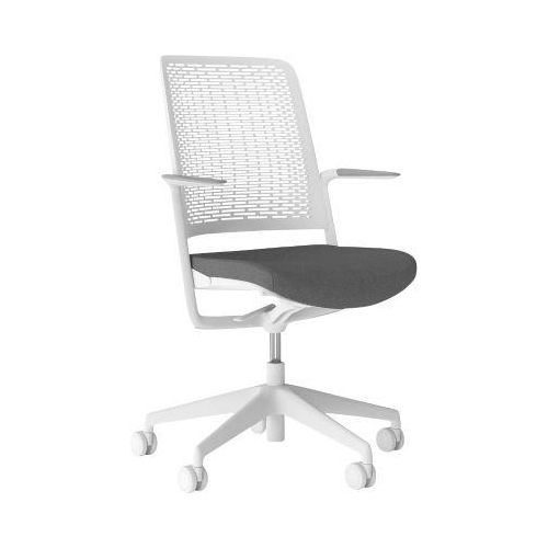 Bürostuhl WithMe, mit Armlehnen, Auto-Synchronmechanik, Flachsitz, perforierter Kunststoffrücken, abnehmbarer Sitzbezug, hellgrau/schwarz