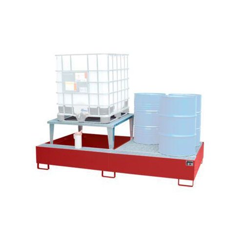 Auffangwanne Bauer AWA 21, Stahl, rot, L 2650 x B 1460 x H 863 mm, 1000 l, für 2 x 1000 l IBC, 1 Abfüllaufsatz, 1 Gitterost