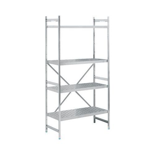 Regalsystem, Grundregal, Edelstahl, gelochter Boden, H 2000 x B 900 x T 500 mm