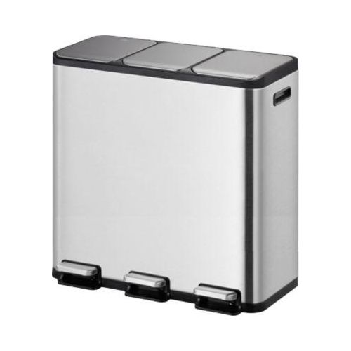 EKO Treteimer EcoCasa, Edelstahl gebürstet, fingerabdrucksicher, 3 x 15 Liter, gedämpfte Deckel, B 605 x T 321 x H 508 mm, silber