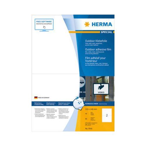 Herma wetterfeste Etiketten Nr. 9541, aus Polyesterfolie, 80 Etiketten, 40 Bogen