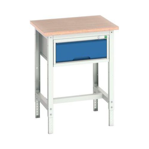 Werkbank Bott verso, Multiplex-Platte, 1 Schublade, mit Querstrebenset, B 700 x T 600 x H 780 - 930 mm, RAL 7035 Lichtgrau / Enzianblau