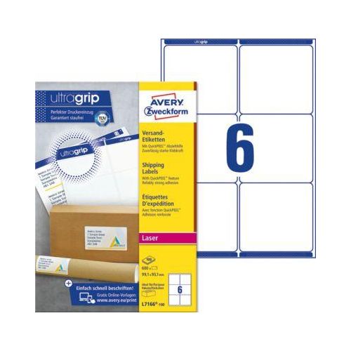 AVERY® Zweckform Versandetiketten, ultragrip, 99,1 x 93,1 mm, 600 Stück