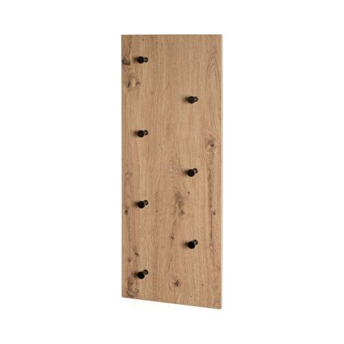 Wandgarderobe HAKU, Hoch- und Querformat, 7 Haken mit jeweils 3 kg Tragkraft, B 800 x T 50 x H 300 mm, Holz/Metall, helles Eiche-Dekor/schwarz