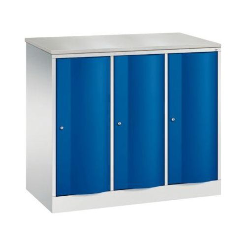 C+P Garderobenschrank Resisto, 3 Abteile, 3 Fächer, B 1148 x T 540 x H 1077 mm, Lichtgrau/Enzianblau