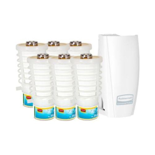 Duftspender Rubbermaid TCell 1.0, inkl. 6x Nachfüllflasche, Duftrichtung Blue Splash, für bis zu 90 Tage, B 73 x T 74 x H 150 mm, weiß