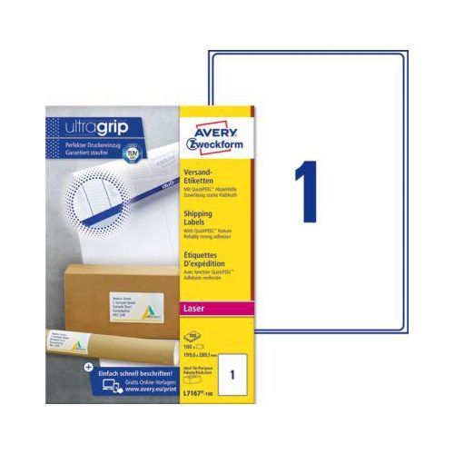 AVERY® Zweckform Versandetiketten, ultragrip, 199,6 x 289,1 mm, 100 Stück