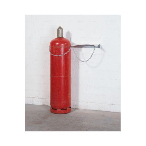 Gasflaschen-Wandhalterung, Stahl, B 745 x T 220 x H 60 mm, 2 Flaschen Ø 320 mm, mit Kettensicherung