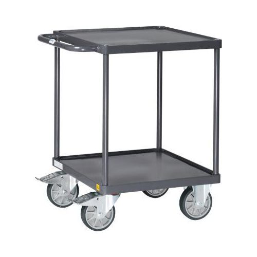 ESD-Tischwagen Fetra 9496W, bis 500 kg, 2 Etagen mit Wannen, Ladefläche L 600 x B 600 mm, TPE-Bereifung, Schiebegriff, Stahl, schiefergrau