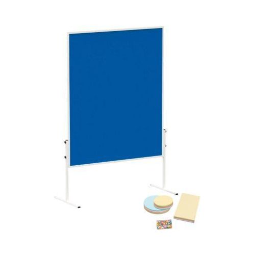 MAULsolid Moderationstafel, Filz, blau, B 1200 x H 1500 mm + Moderationskarten-Set mit 360 Karten und 200 Pin-Nadeln