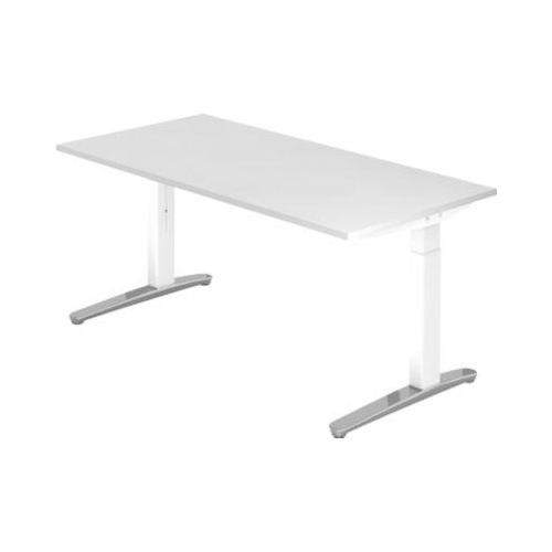 Schreibtisch TOPAS LINE, manuell höheneinstellbar, B 1600 mm, weiß/weiß/alu poliert