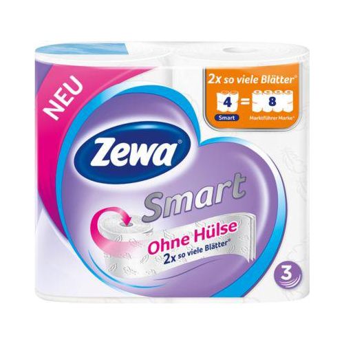 Toilettenpapier Zewa Smart, weiß, 3-lagig, 300 Blatt pro Rolle, 4 Rollen