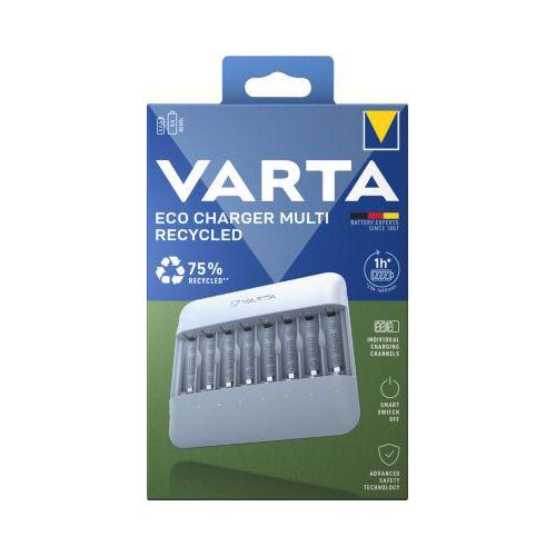 VARTA Batterie-Ladegerät Eco Charger Multi Recycled Box, für NiMH-Akkus, inkl. USB-Typ-C Ladekabel