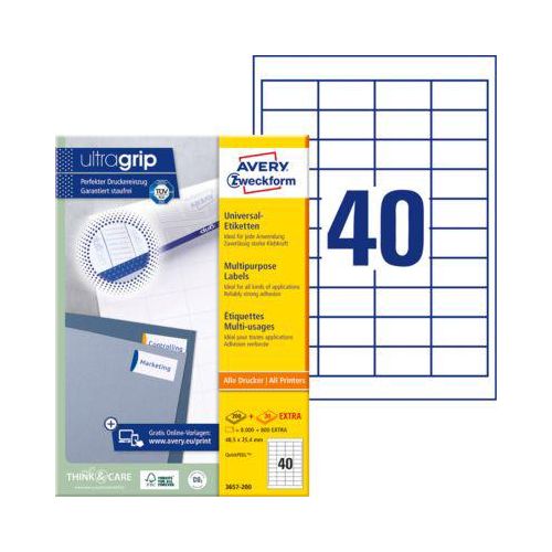 Avery® Zweckform Etiketten 3657-200, A4, universell, permanenthaftend, ultragrip, druckergeeignet, FSC®-Papier, rechteckig, weiß, 8800 Stück auf 220 Bogen