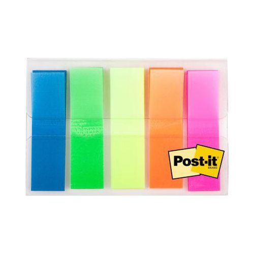 Post-it® Index Haftstreifen 683HF5, ablösbar, B 11,9 x T 43,2 mm, farbig, 1 Spender mit 5 Blöcken, 100 Haftstreifen/Block