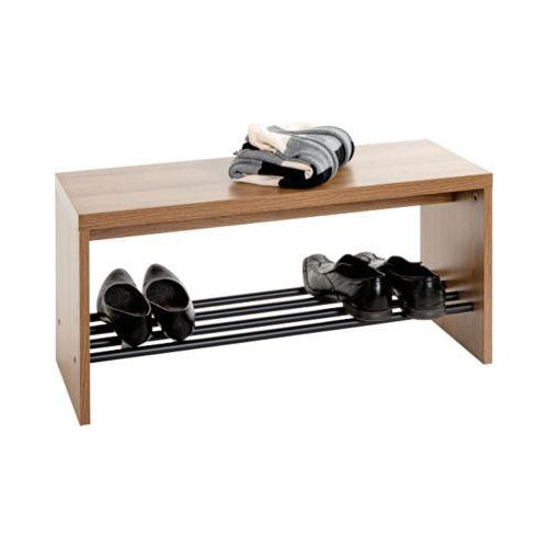 Schuhbank HAKU, für bis zu 3 Paar Schuhe, Gesamttragkraft 85 kg, B 800 x T 300 x H 400 mm, Stahl/Holz, schwarz/dunkles Eiche-Dekor