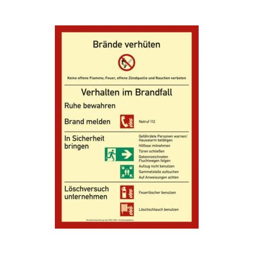 moedel Brandschutzschild „Brandschutzordnung (ohne Handfeuermelder)“, nach DIN 14096-Teil A, Kunststoff, langnachleuchtend, B 210 x H 297 mm