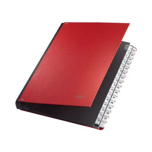 LEITZ® Pultordner, für DIN A4, numerisch, 31 Fächer, Graupappe, rot