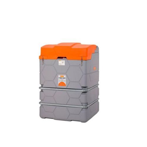 Schmierstofftankanlage CEMO CUBE Outdoor Premium, 230 V Elektropumpe, 15 m Schlauch, Klappdeckel, 1500 l Volumen