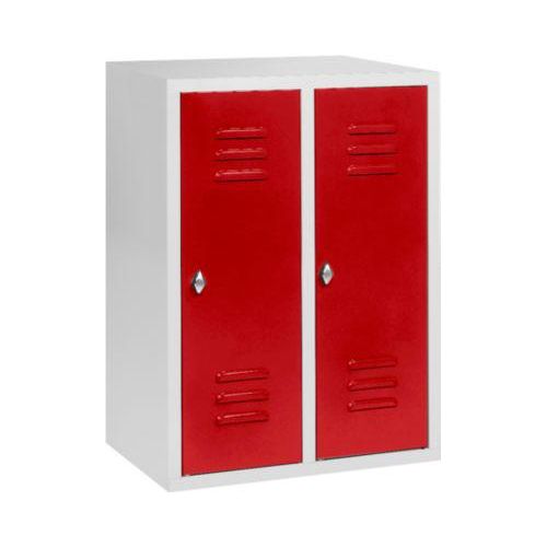 Halbhoher Kleiderspind, 2 Abteile, 300 mm, Drehriegelverschluss, lichtgrau/feuerrot