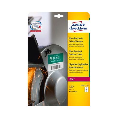 Avery Zweckform Folienetiketten L7915-10, ultra-resistent, H 99,1 x B 139 mm, 40 St.