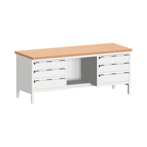 Bott Werkbänke, massive Rotbuchenholz-Arbeitsplatte, B 2000 x T 750 x H 840 mm, Tragkraft 1250 kg, lichtgrau