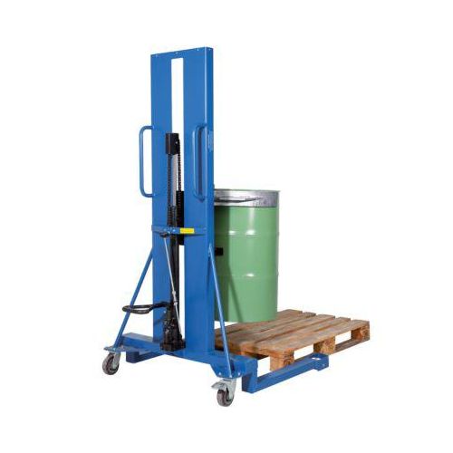 Fasslifter asecos, mit Fusspumpe, B 1200 x H 2135 x T 1100 mm, Hubbereich 0 – 1170 mm, Stahl lackiert