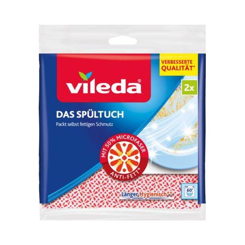 Spültuch vileda®, 1-lagig, Baumwolle mit 50 % Microfaser, L 340 x B 340 mm, 2 Stück
