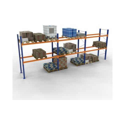 Schulte Palettenregal, Grundregal, B 8444 x T 1100 x H 4000 mm, 4 Ebenen, Palettengewicht bis 800 kg, Feldlast 8682 kg, blau/orange