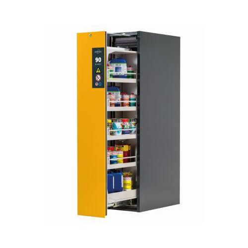Sicherheitsschrank Typ 90 asecos V-MOVE-90, Vertikalauszug mit Schließ-Automatik, Front Sicherheitsgelb, B 449 x T 860 x H 1966 mm