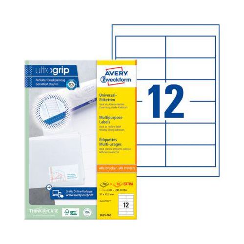 AVERY Zweckform 3659-200 Universal-Etiketten, ultragrip, 97 x 423 mm, DP INTERNETMARKE geeignet
