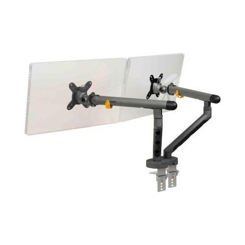 Monitorarm BakkerElkhuizen BE Flexible Dual, für 2 Monitore, bis 10 kg, dreh-, neig- und schwenkbar, 80 mm Klemmweite, VESA-komaptibel, ergonomisch, Höhenverstellbar von 170 bis 582 mm, dunkelgrau/schwarz