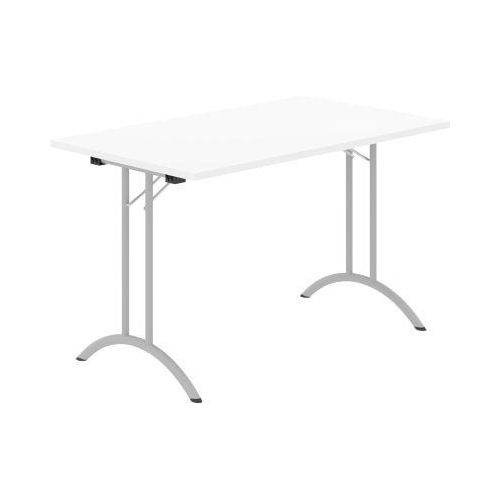 Schäfer Shop Select Klapptisch, Rechteck, Doppel-T-Fußgestell, Spezial-Klappbeschlag & Bodenausgleich, B 1200 x T 700 x H 720 mm, weiß/alusilber