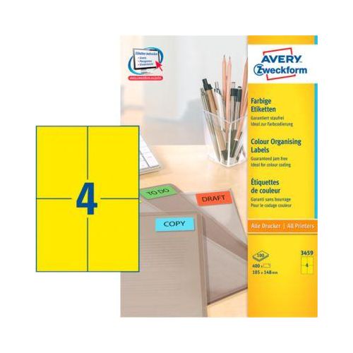 Avery Zweckform Etiketten 3459, 105 x 148 mm, 400 Stück, gelb