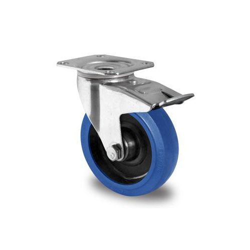 CASCOO Lenkrolle R4F1, mit Totalfeststeller, Rad-ø 125 mm x B 38 mm, Polyamid-Felge, Elastik-Lauffläche, blau, Rollenlager, bis 200 kg