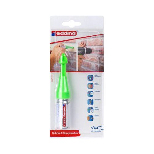 Bohrloch Sprühmarker edding 8870, für das Markieren von Bohrlöchern bis T 50 mm & Ø 3-13 mm, abwischbar, mit Sicherheitsverschluss, neongrün
