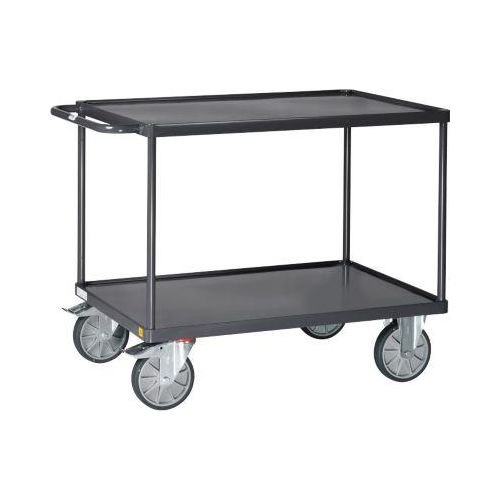 ESD-Tischwagen Fetra 9403W, bis 600 kg, 2 Etagen mit Wannen, Ladefläche L 1200 x B 800 mm, TPE-Bereifung, Schiebegriff, Stahl, schiefergrau