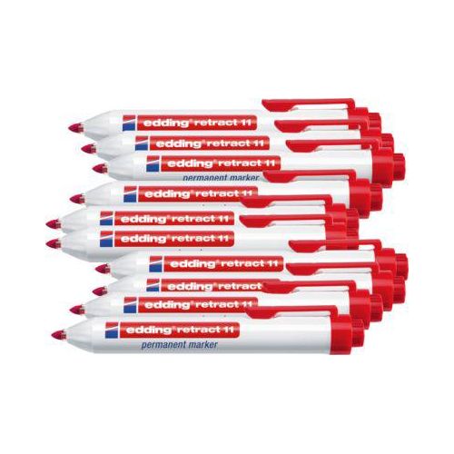 edding retract 11 Permanentmarker, ohne Kappe, mit Druckmechanik, 10 Stück, rot