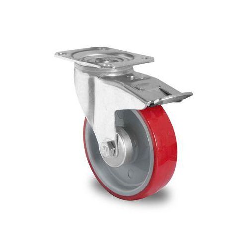 CASCOO Lenkrolle N2U6, mit Totalfeststeller, Rad-ø 160 mm x B 40 mm, Polyamid-Felge, Polyurethan-Lauffläche, rot, Rollenlager, bis 300 kg